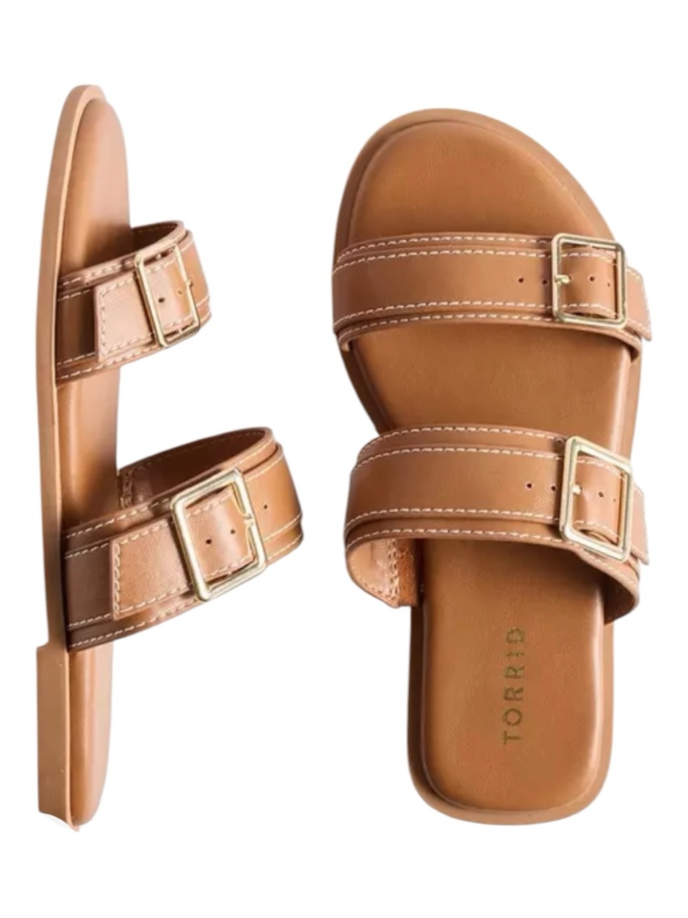 Torrid Cognac Double-Strap Slide Sandals, NWT, 13WW